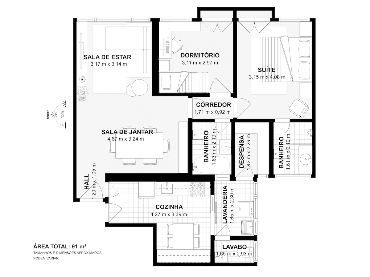 Planta baixa com medidas gerada a partir do Tour 3D Matterport